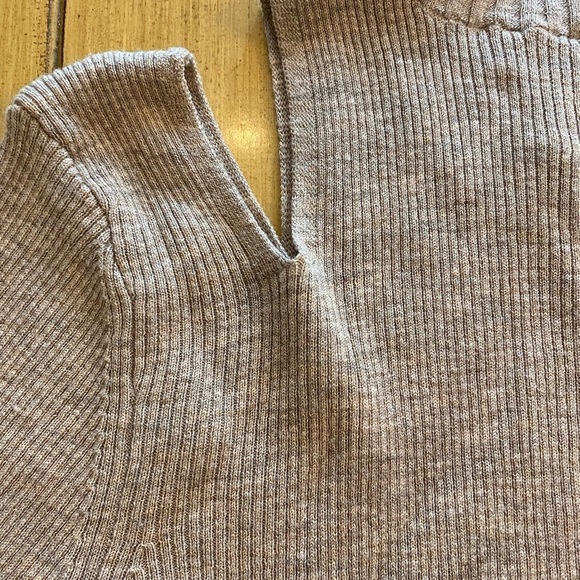 Hudson Women's wool Tan Crewneck Cutout Shoulder Stretchy Sweater new, as is L - Picture 4 of 16